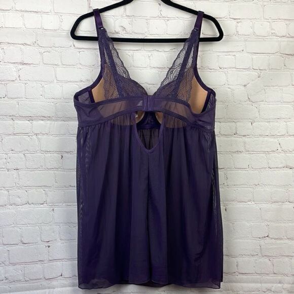 Adore Me. "Ella" Purple Contour baby doll. Lace underwire cups. Sheer Skirt. 42D - Picture 5 of 9